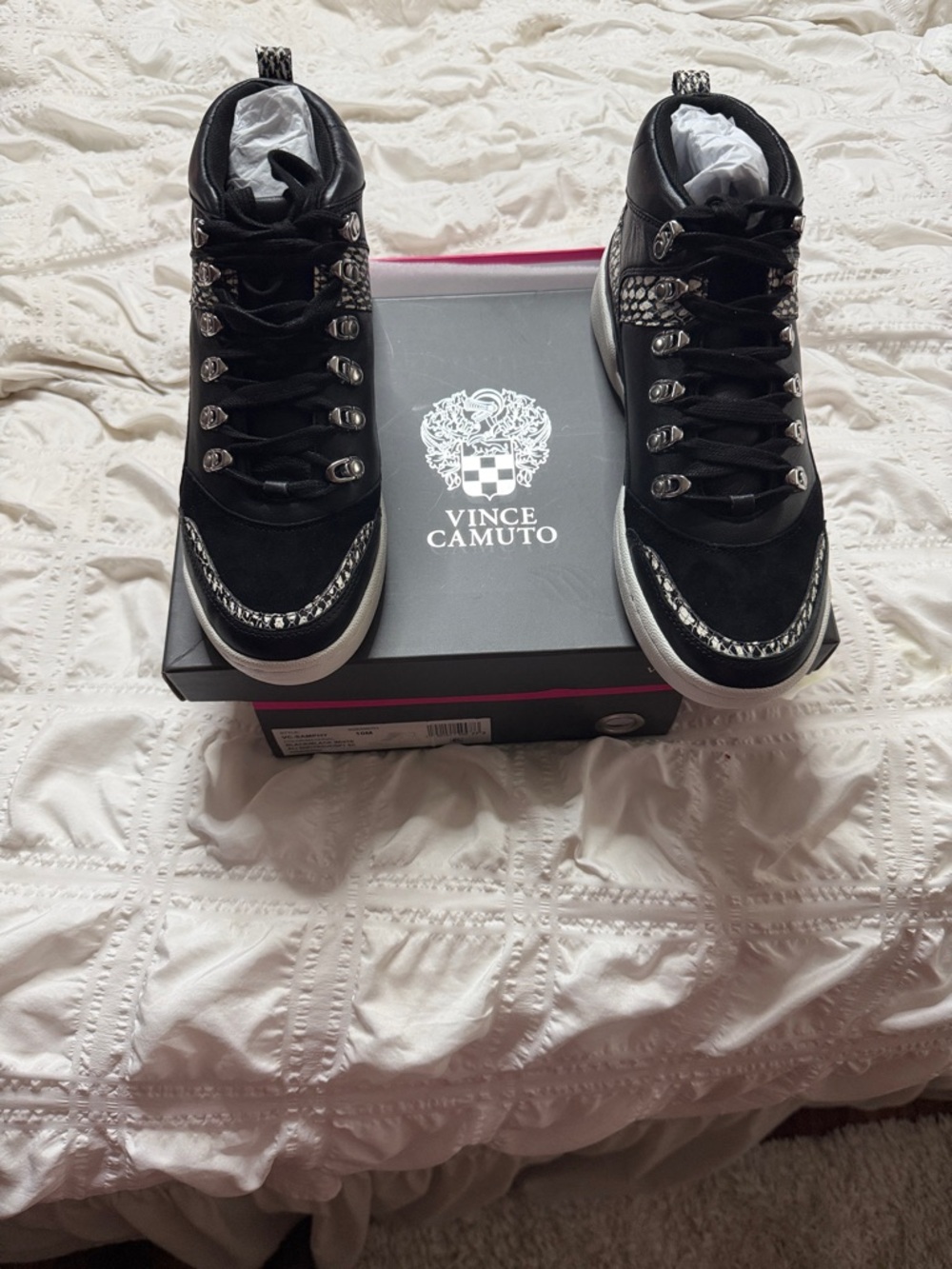 Vince Camuto Black Suede High-Top Sneakers with Snakeskin Trim